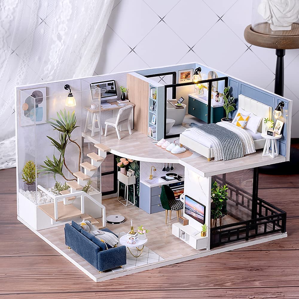Dollhouse Miniature with Furniture Kit Plus Dust Proof and Music Movement - Cozy time - Little Kids Business