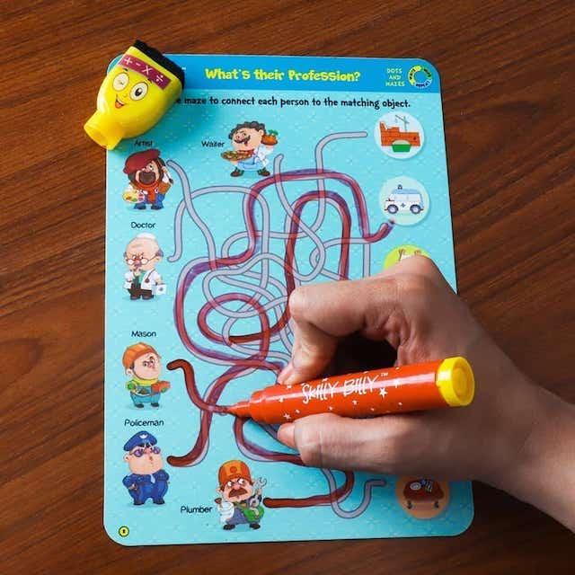 Dots and Mazes - Repeatable Write and Wipe Educational Activity Games For Kids With Free Pen - Little Kids Business