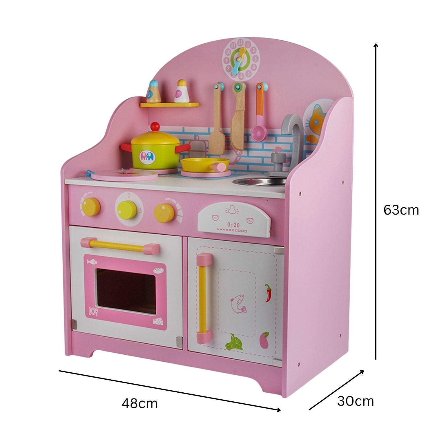 EKKIO Wooden Kitchen Playset for Kids with Clock (Japanese Style Kitchen Set, Pink) EK-KP-109-MS - Little Kids Business