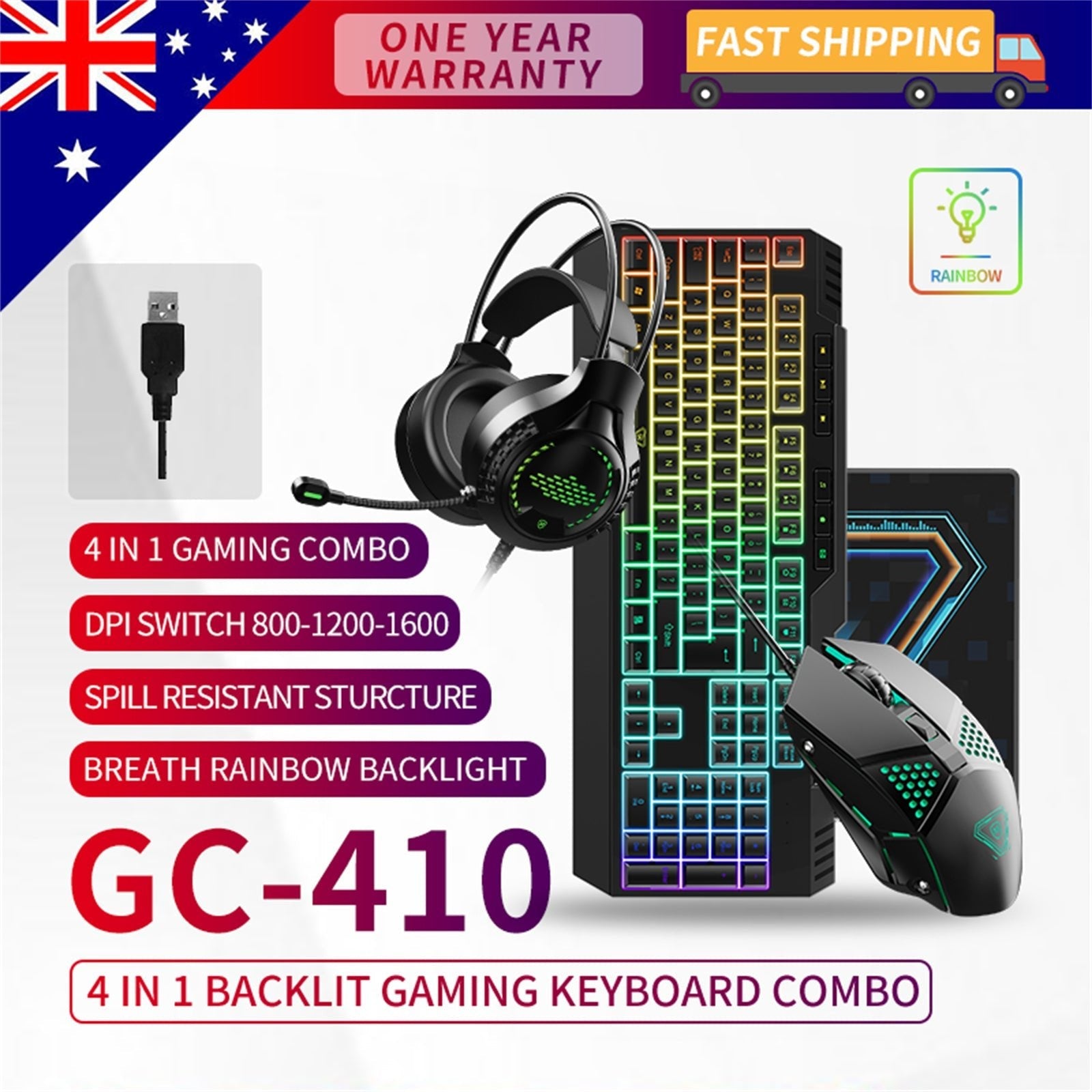 Gaming Mouse Keyboard Combo 4 In 1 Backlight Combination Breathing Rainbow LED - Little Kids Business