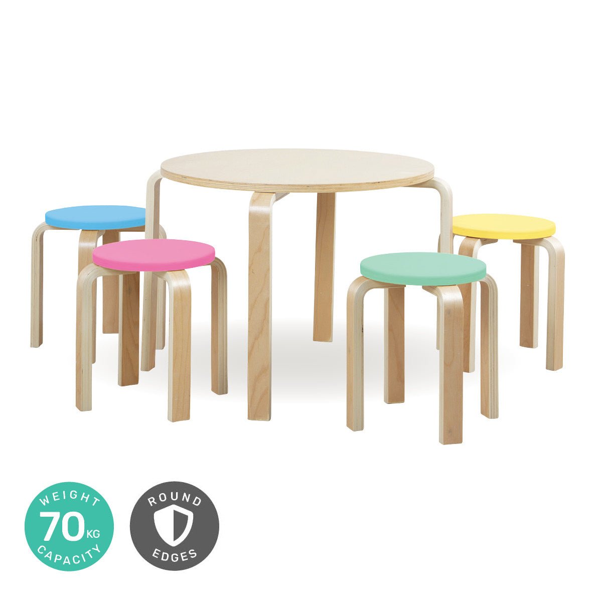 Home Master 5PCE Kids Wooden Table &amp; Coloured Stools Set Stackable Sturdy - Little Kids Business