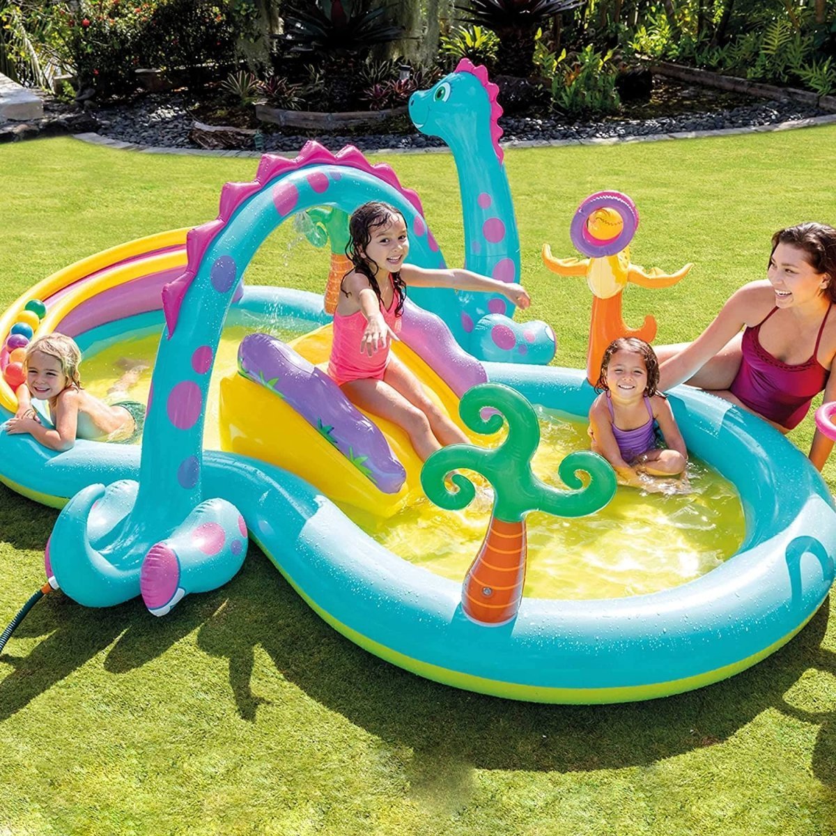 INTEX Dinoland Inflatable Play Centre Paddling Pool & Water Slide - Little Kids Business