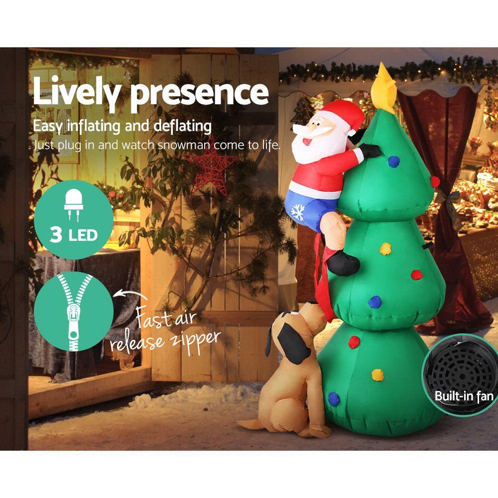 Jingle Jollys 1.8M Christmas Inflatable Santa on Tree Lights Xmas Decor Airblown - Little Kids Business