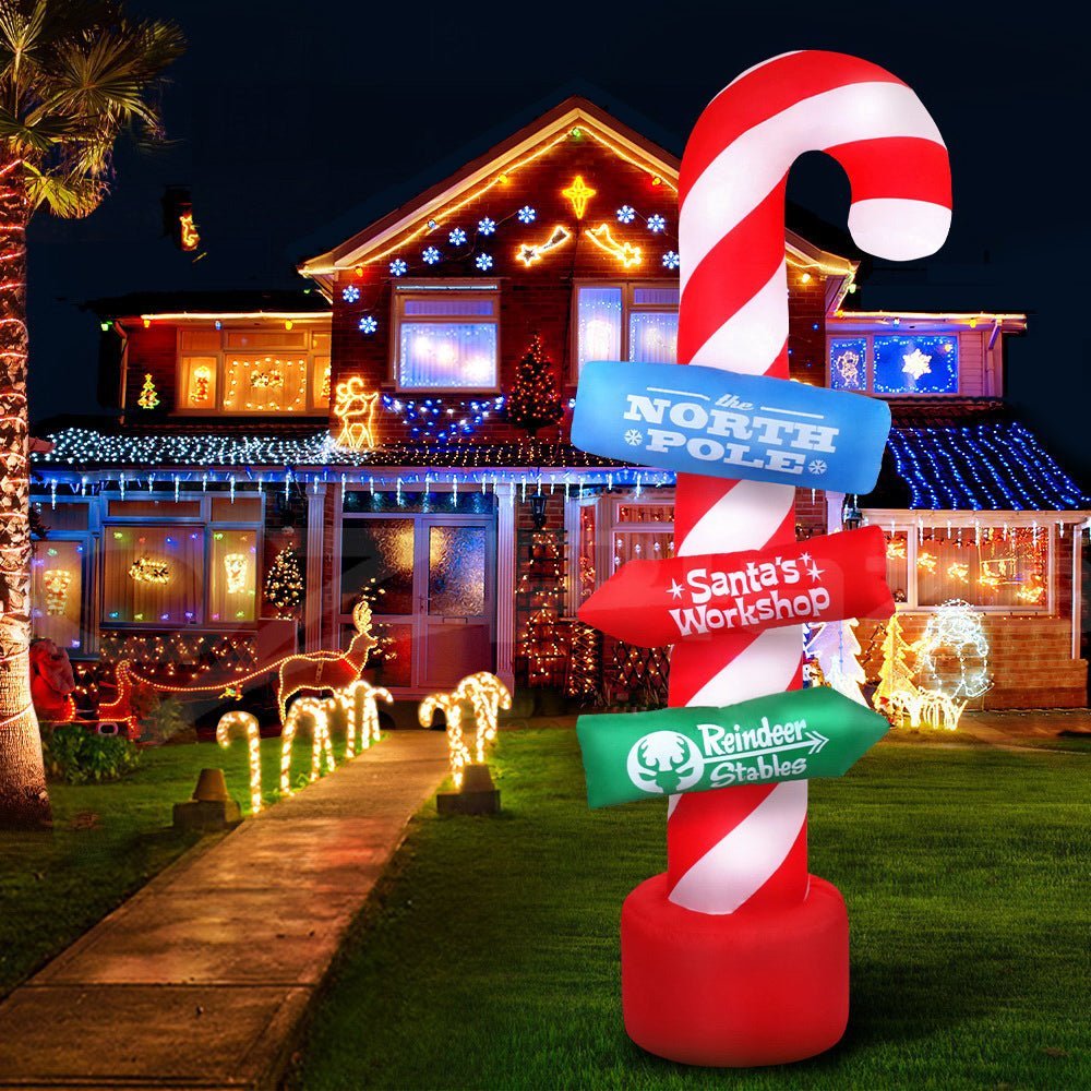 Jingle Jollys 2.4M Christmas Inflatable Santa Guide Candy Pole Xmas Decor LED - Little Kids Business