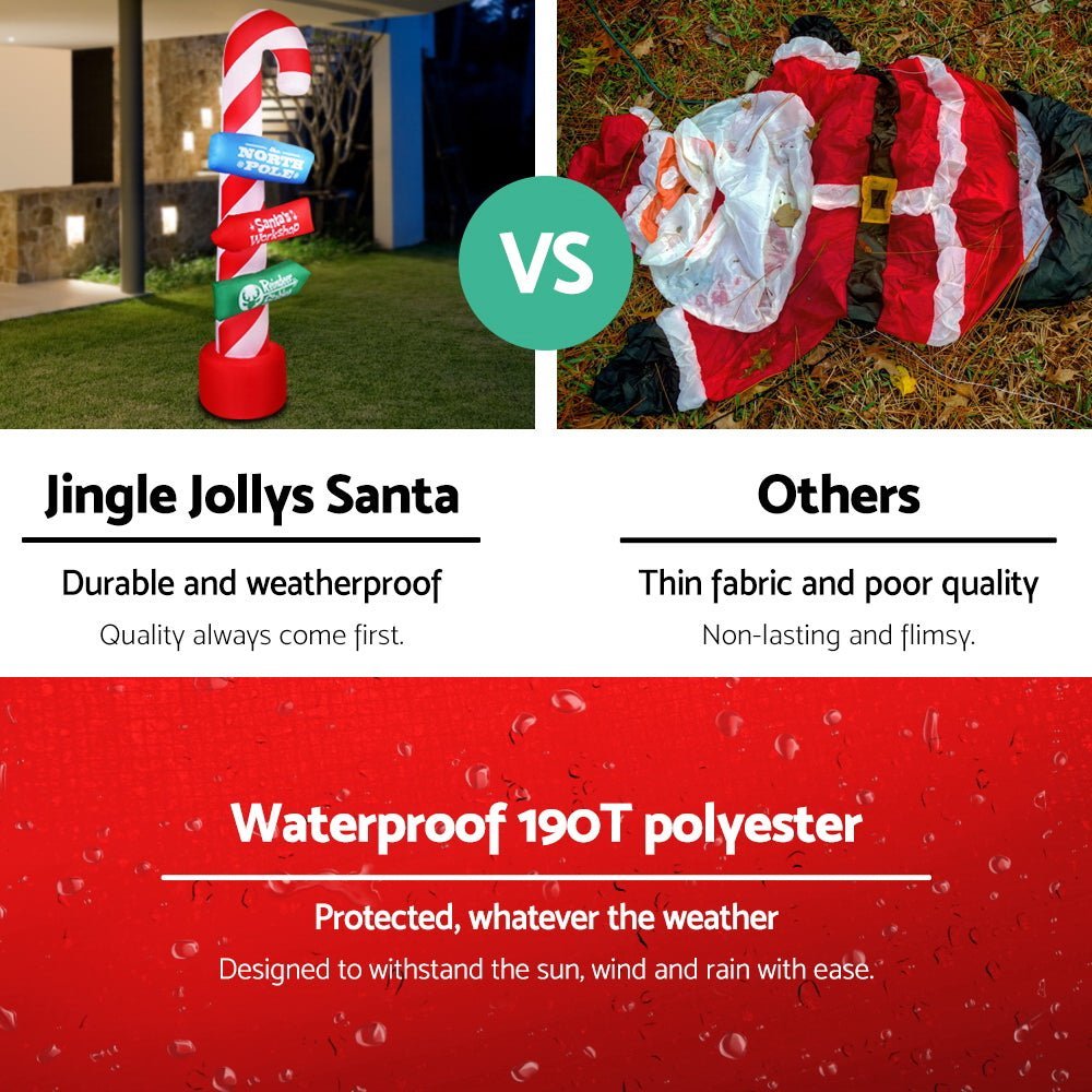Jingle Jollys 2.4M Christmas Inflatable Santa Guide Candy Pole Xmas Decor LED - Little Kids Business