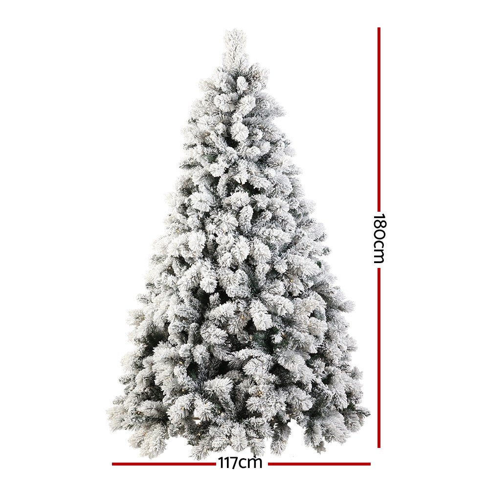 Jingle Jollys Christmas Tree 1.8M Xmas Tree with 350 LED Lights Snowy Tips - Little Kids Business
