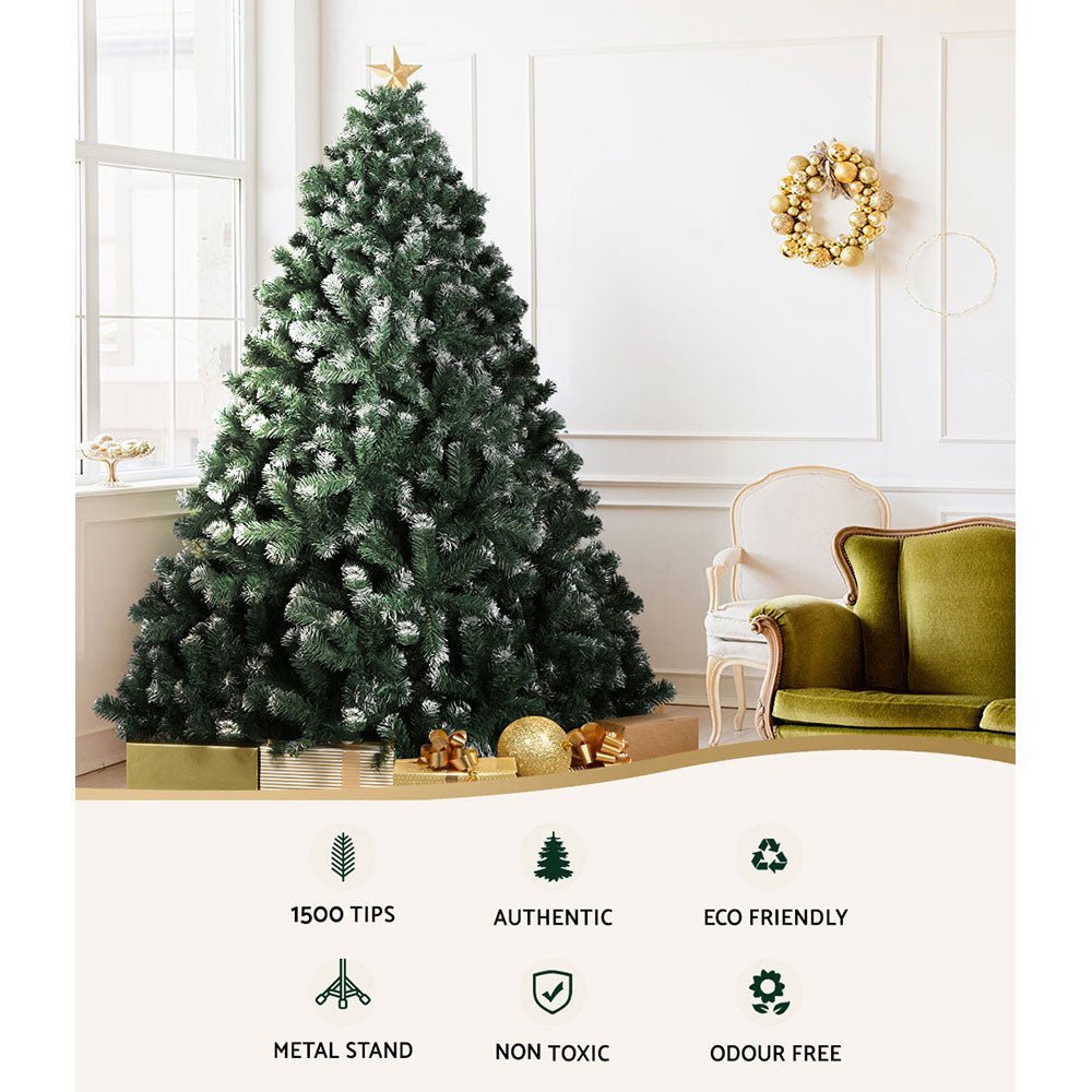 Jingle Jollys Christmas Tree 2.4M Xmas Trees Decorations Snowy 1500 Tips - Little Kids Business