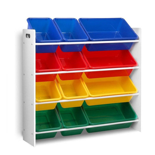 Keezi 12 Plastic Bins Kids Toy Organiser Box Bookshelf Storage Children Rack - Little Kids Business