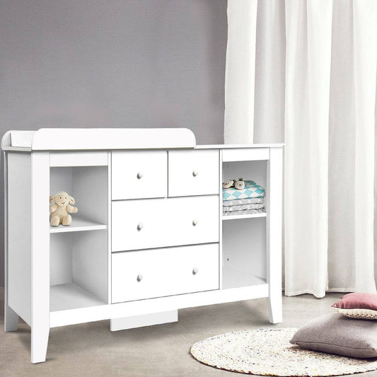 Keezi Baby Change Table Tall boy Drawers Dresser Chest Storage Cabinet White - Little Kids Business