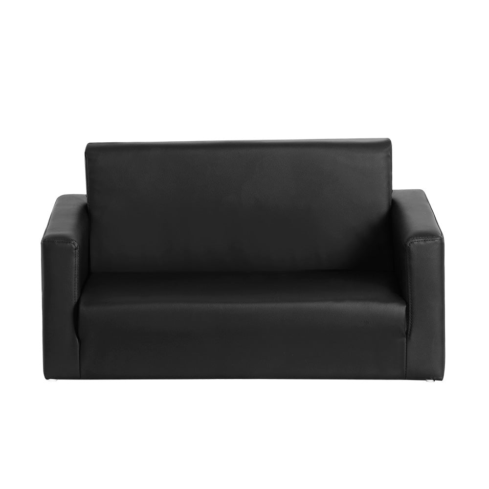 Keezi Kids Convertible Sofa 2 Seater Black PU Leather Children Couch Lounger - Little Kids Business