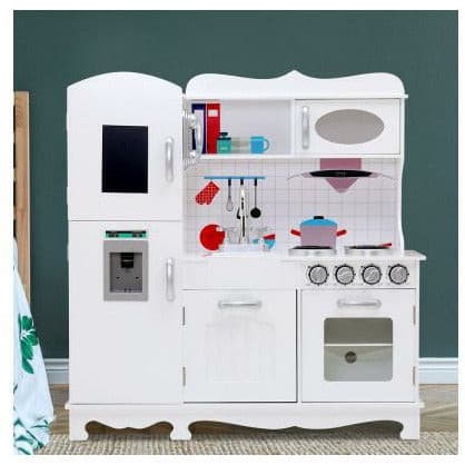 Keezi Kids Kitchen Set Pretend Play Food Sets Childrens Utensils Wooden White - Little Kids Business