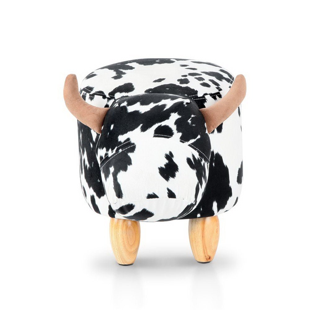Keezi Kids Ottoman Foot Stool Toy Cow Chair Animal Foot Rest Fabric Seat White - Little Kids Business