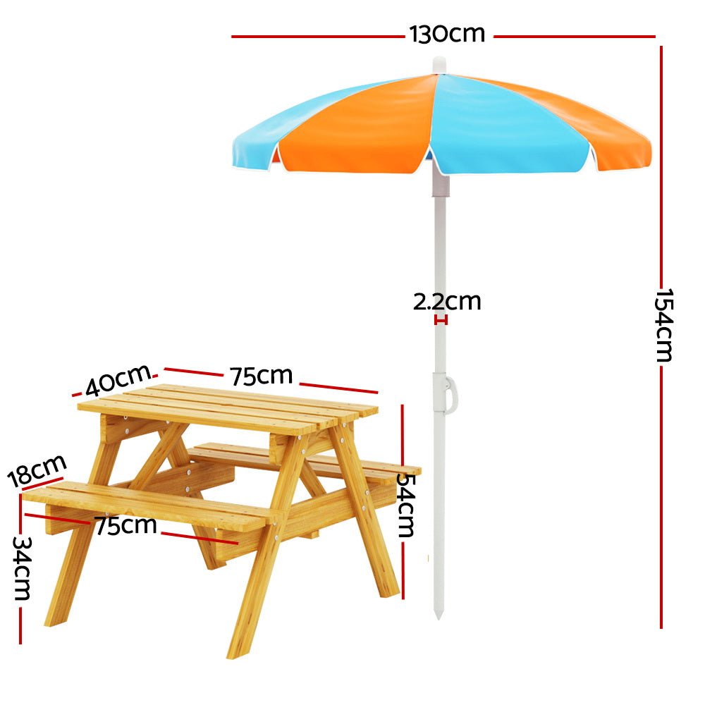 Keezi Kids Outdoor Table and Chairs Picnic Bench Seat Umbrella Children Wooden - Little Kids Business