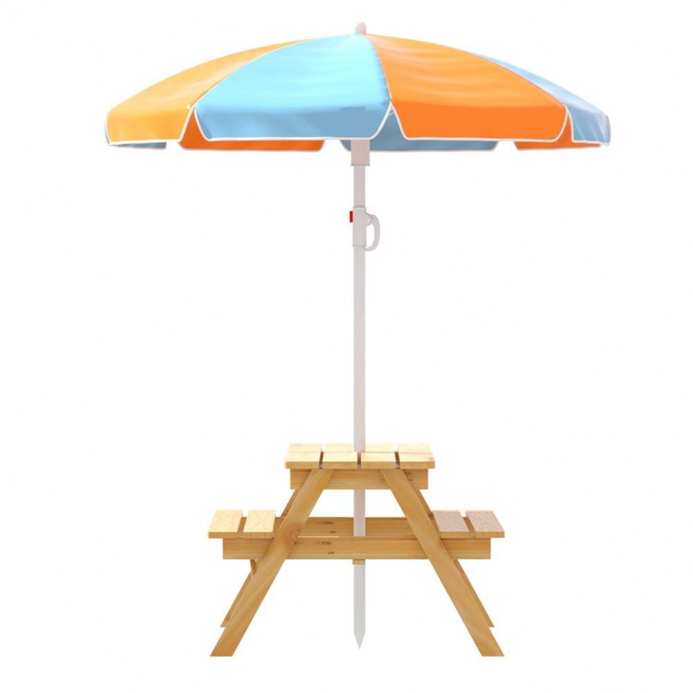 Keezi Kids Outdoor Table and Chairs Picnic Bench Set Umbrella Water Sand Pit Box - Little Kids Business