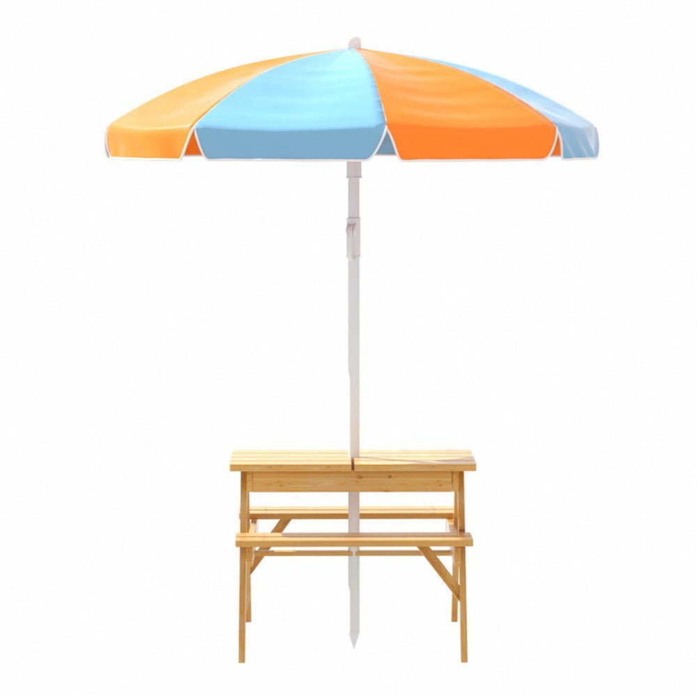 Keezi Kids Outdoor Table and Chairs Picnic Bench Set Umbrella Water Sand Pit Box - Little Kids Business