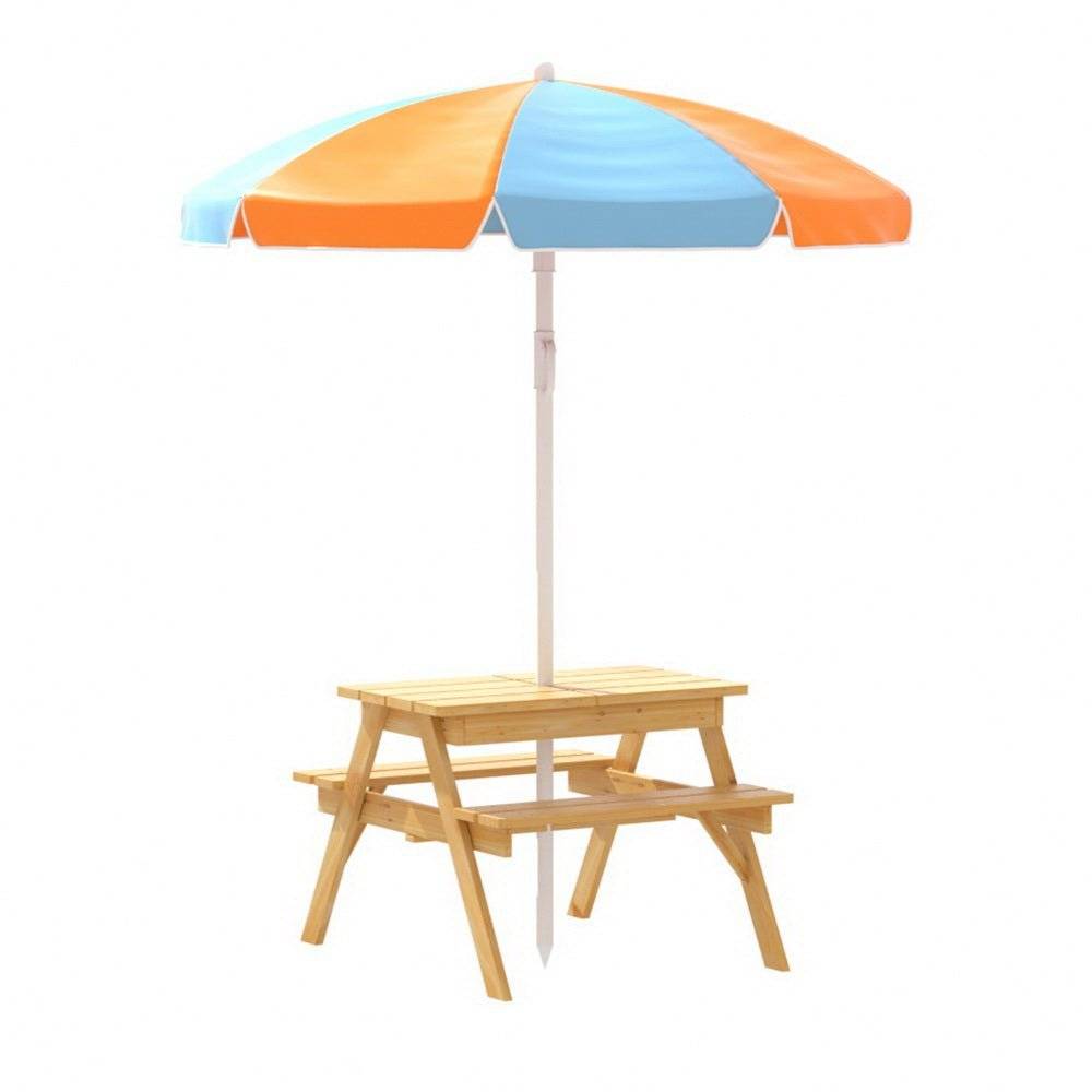 Keezi Kids Outdoor Table and Chairs Picnic Bench Set Umbrella Water Sand Pit Box - Little Kids Business