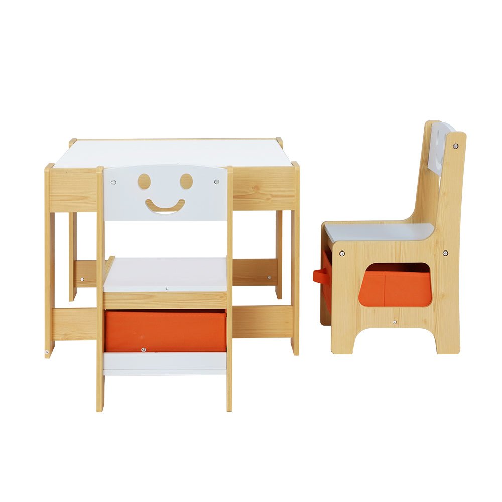 Keezi Kids Table and Chairs Desk Set with Chalkboard and Toy Storage Box (3 pcs) - Little Kids Business
