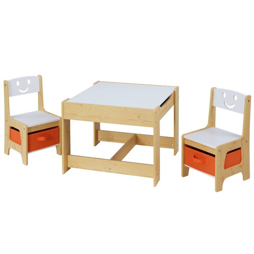 Keezi Kids Table and Chairs Desk Set with Chalkboard and Toy Storage Box (3 pcs) - Little Kids Business