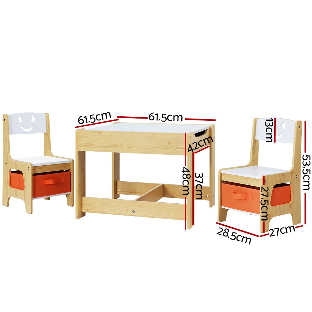 Keezi Kids Table and Chairs Desk Set with Chalkboard and Toy Storage Box (3 pcs) - Little Kids Business
