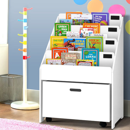 Keezi Kids White Bookshelf Storage Organiser Bookcase Drawers Children Shelf - Little Kids Business