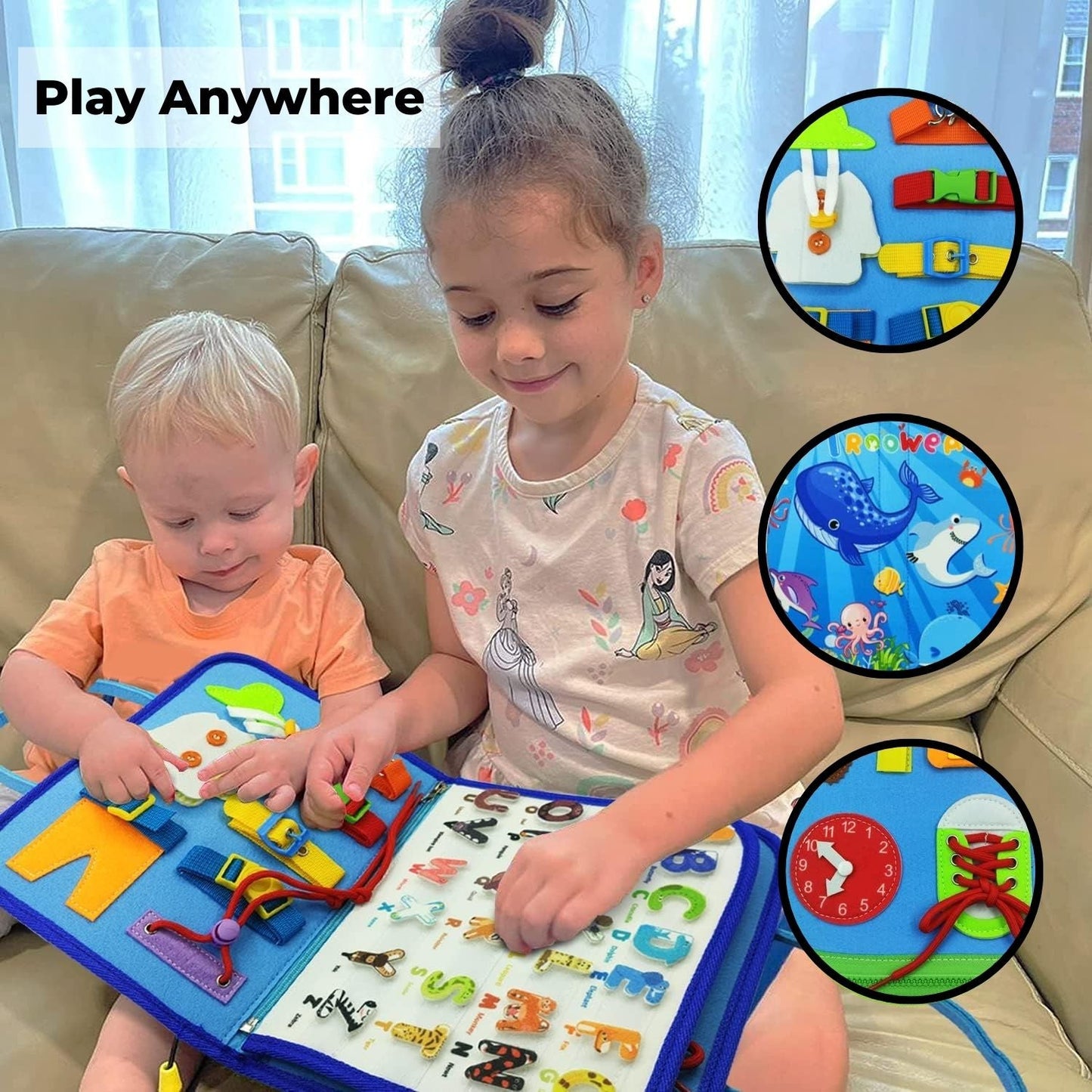 Kids Busy Board Learning Sensory Toy (Blue) - Little Kids Business