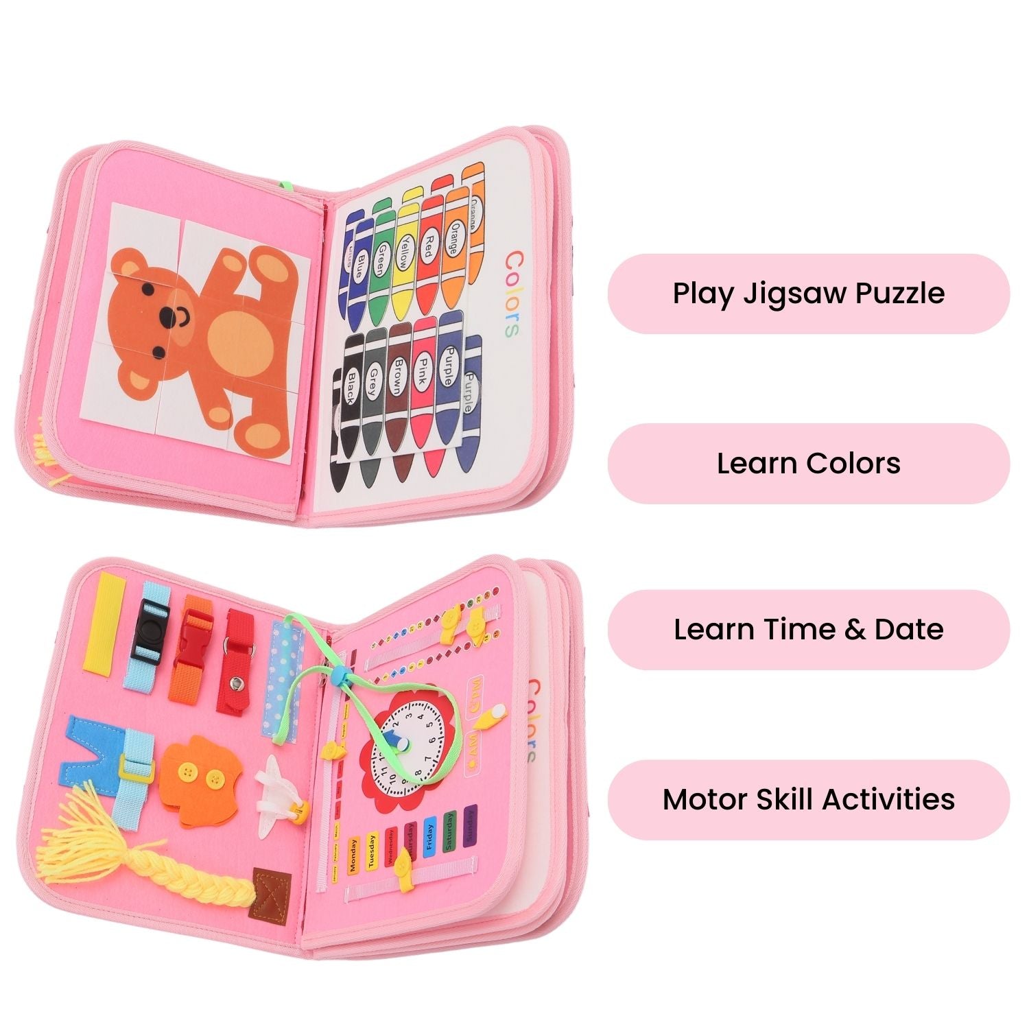 Kids Busy Board Learning Sensory Toy (Pink) - Little Kids Business