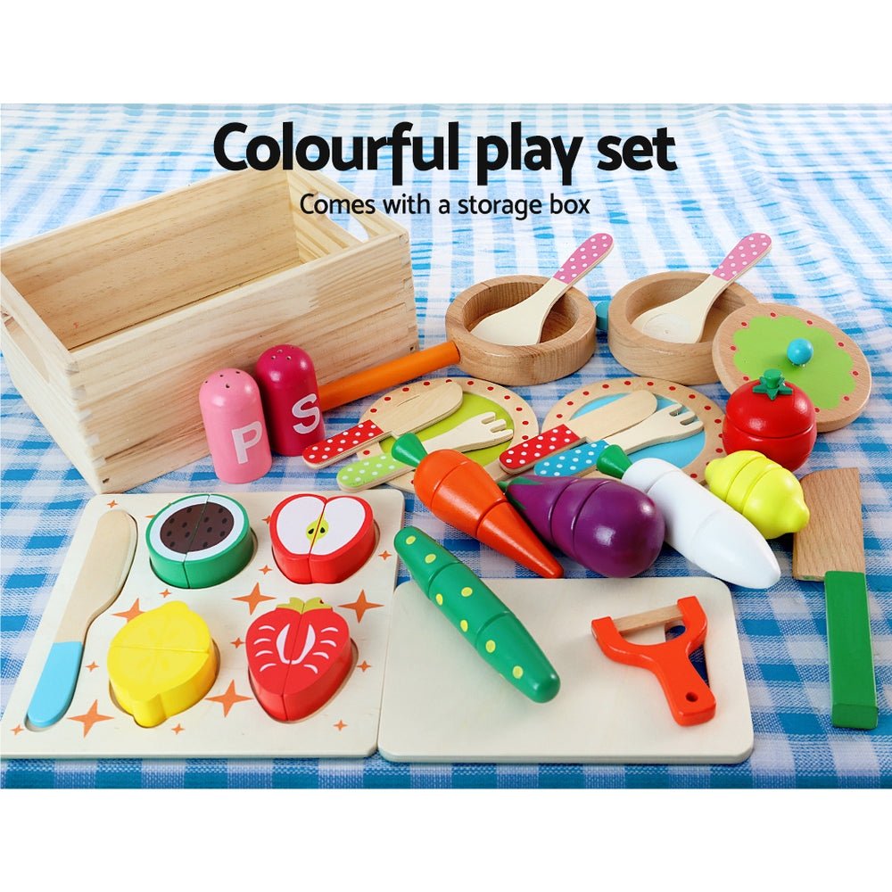 Kids Kitchen Play Set Wooden Pretend Toys Cooking Utensils Pots Pans Food - Little Kids Business