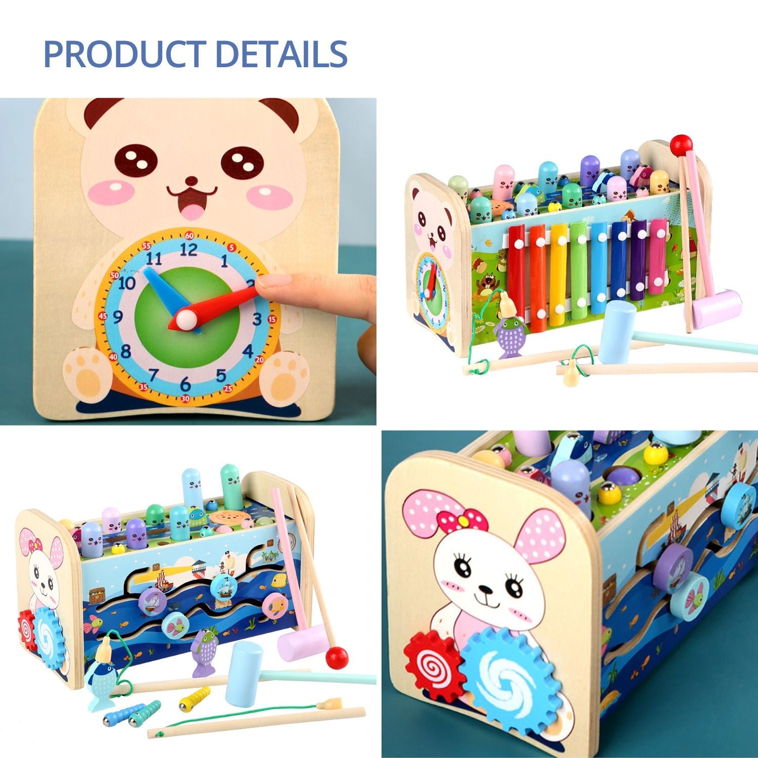 Kids Toddler Montessori inspired Sensory Toy with Music Xylophone Hammering and Fishing Game - Little Kids Business