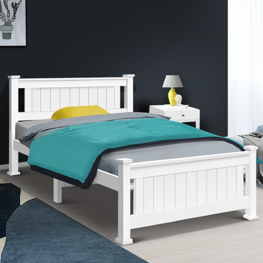 King Single Wooden Bed Frame - White - Little Kids Business