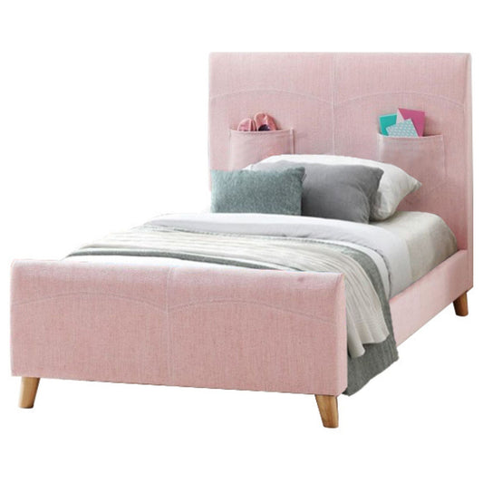 Phlox Kids Child Single Bed Fabric Upholstered Children Kid Timber Frame - Pink - Little Kids Business