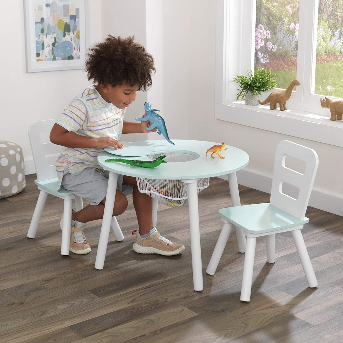 Round Table and 2 Chair Set for children (Mint) - Little Kids Business
