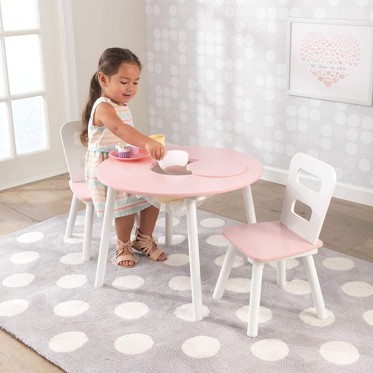 Round Table and 2 Chair Set for children (White and Pink) - Little Kids Business