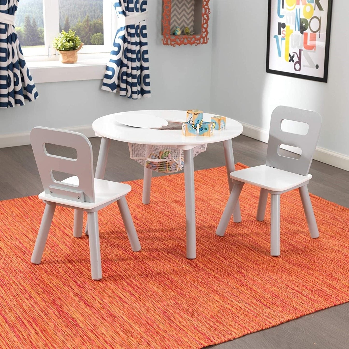Round Table and 2 Chair Set for kids (Gray) - Little Kids Business