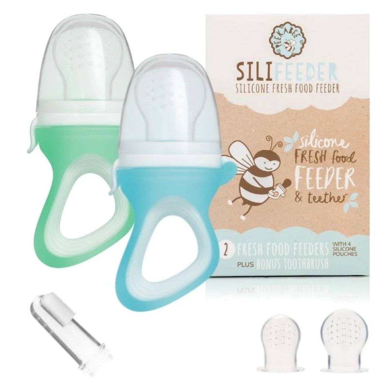 Silicone Fresh Food Feeder SILIFEEDER (Set of 2) & bonus Finger Toothbrush - Little Kids Business