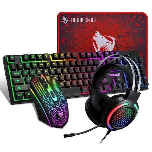 T-Wolf TF400 4-pcs Rainbow Keyboard/Mouse/Headphone/Mouse Pad Kit Set - Little Kids Business