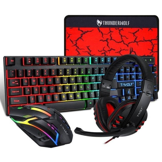 T-Wolf TF800 RGB 4-pcs Gaming Keyboard/Mouse/Headphone/Mouse Pad Kit Set - Little Kids Business