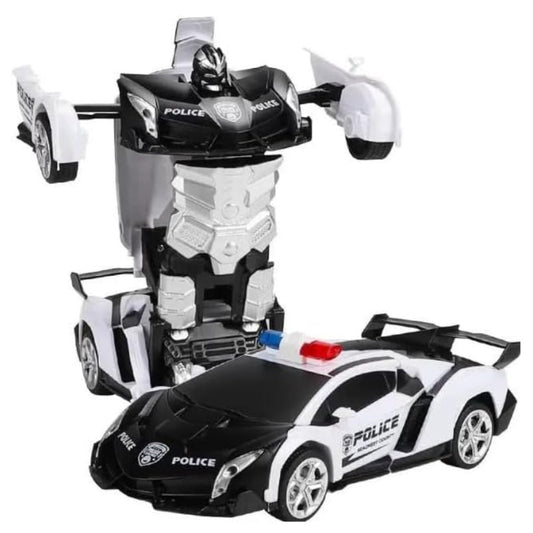 Transformer Car Robot Police Car with Remote Control (White Black) - Little Kids Business