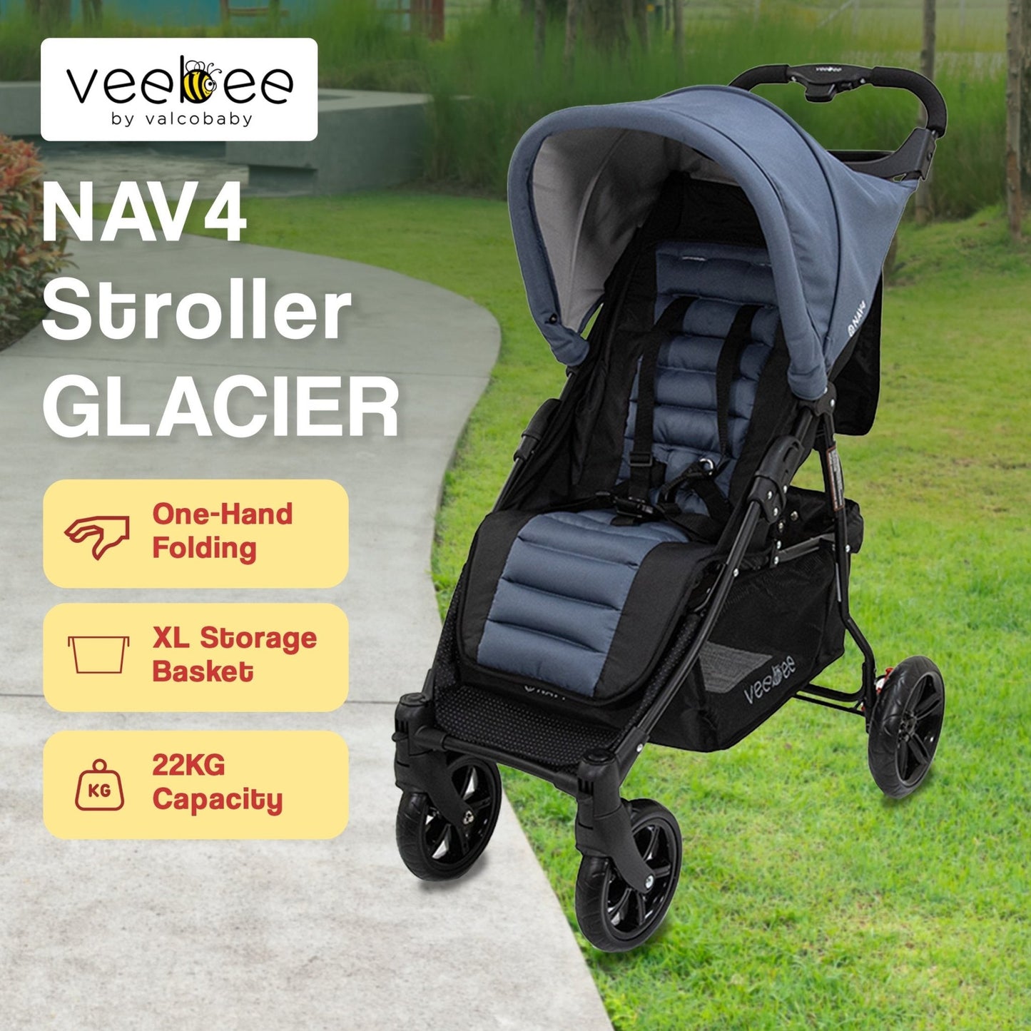 Veebee Nav 4 Stroller Lightweight Pram For Newborns To Toddlers - Glacie - Little Kids Business
