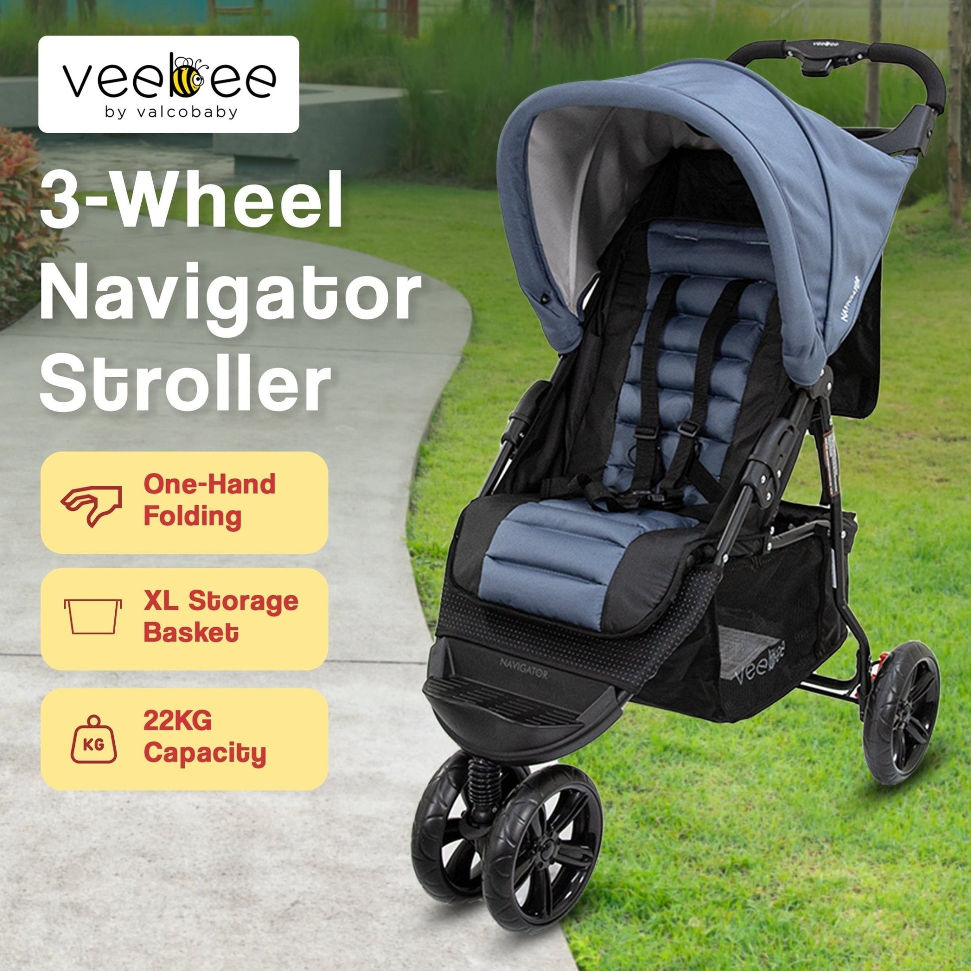 Veebee Navigator Stroller 3-wheel Pram For Newborns To Toddlers - Glacier - Little Kids Business