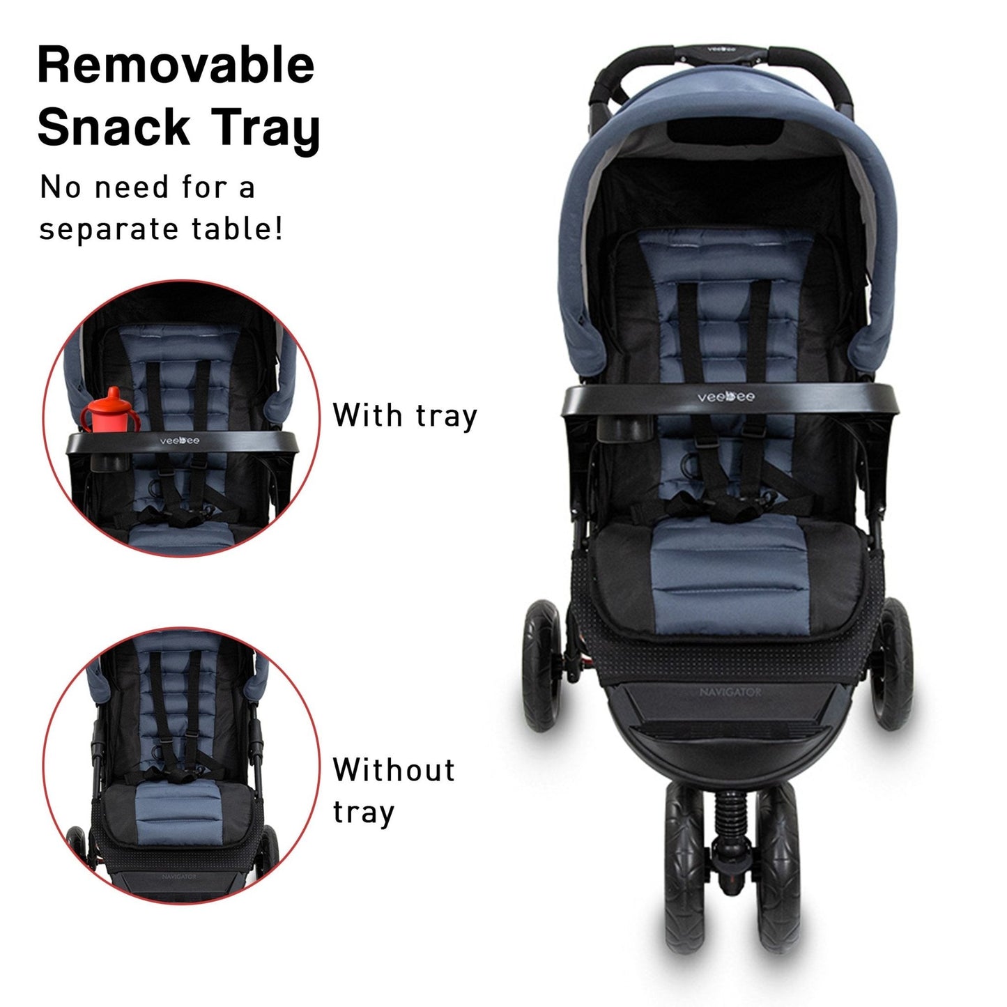 Veebee Navigator Stroller 3-wheel Pram For Newborns To Toddlers - Glacier - Little Kids Business