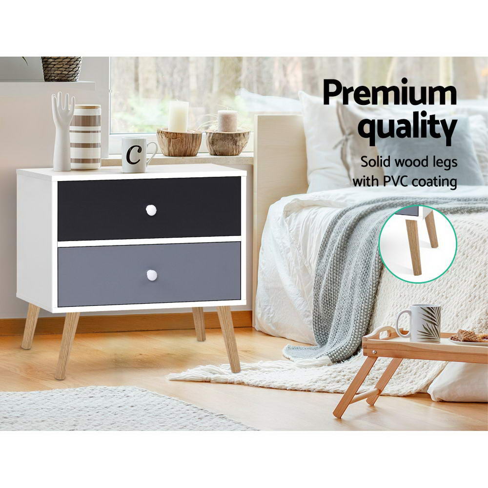 Artiss Bedside Tables with drawers black and grey