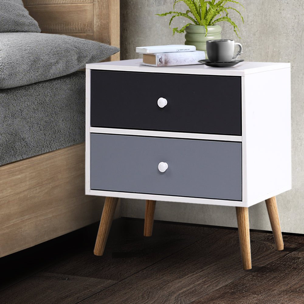 Artiss Bedside Tables with drawers black and grey