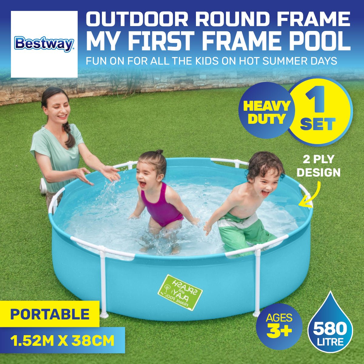 Bestway 1.52m x 38cm Kids Above Ground Pool Quality Construction 580 Litre - Little Kids Business