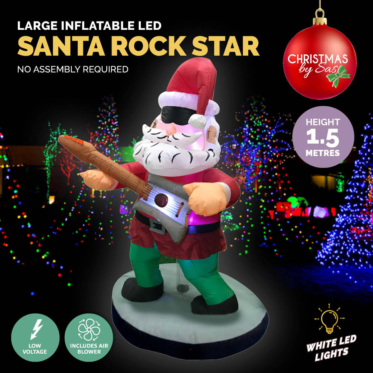 Christmas By Sas 1.5m Santa Rock Star Built-In Blower Bright LED Lighting - Little Kids Business