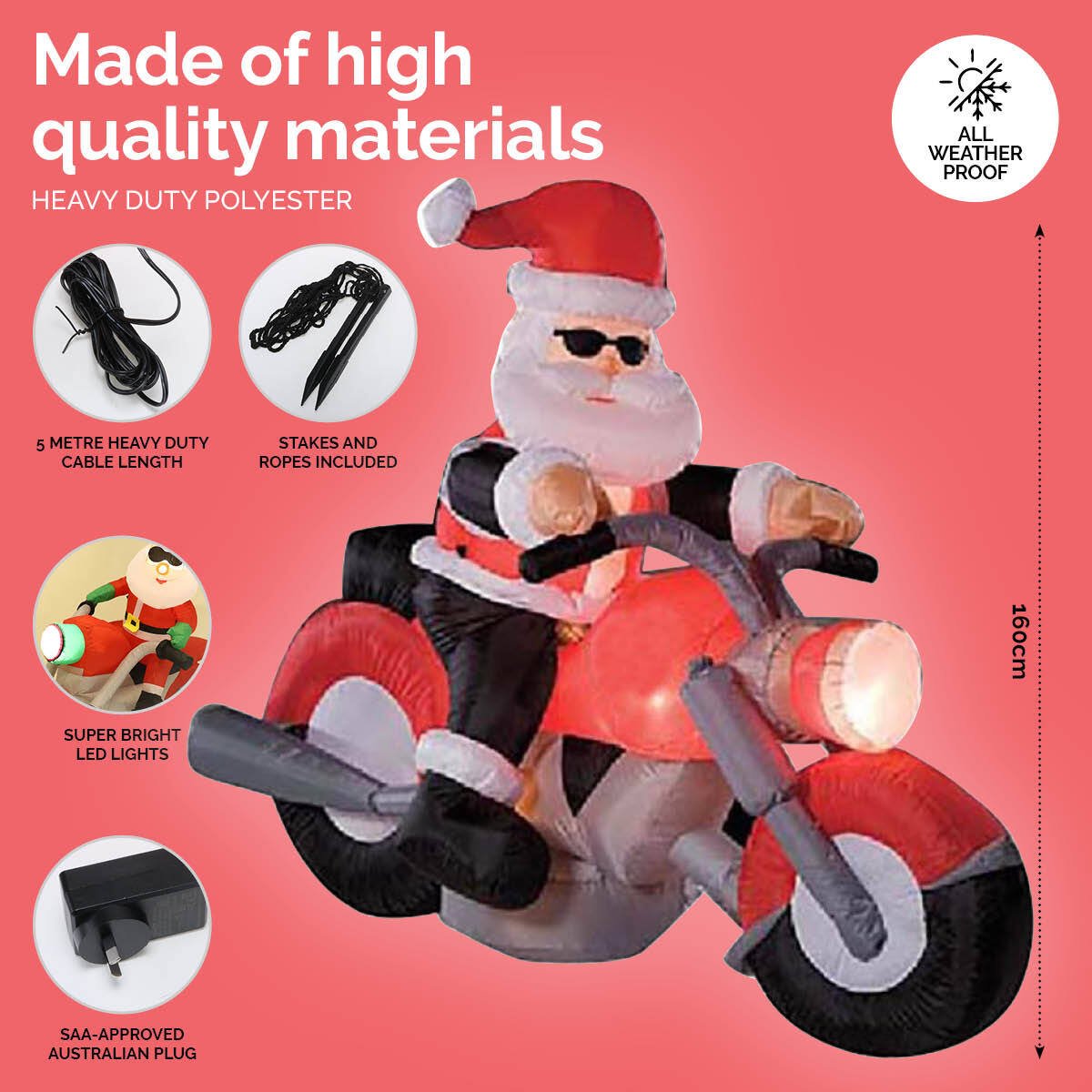 Christmas By Sas 1.6m Santa & Motorbike Built-In Blower Bright LED Lighting - Little Kids Business
