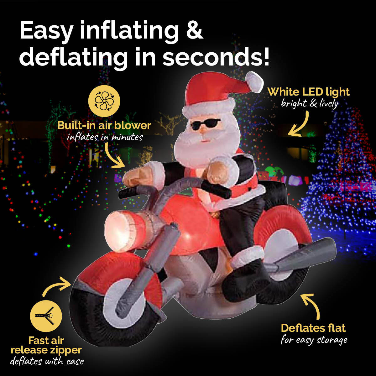 Christmas By Sas 1.6m Santa & Motorbike Built-In Blower Bright LED Lighting - Little Kids Business