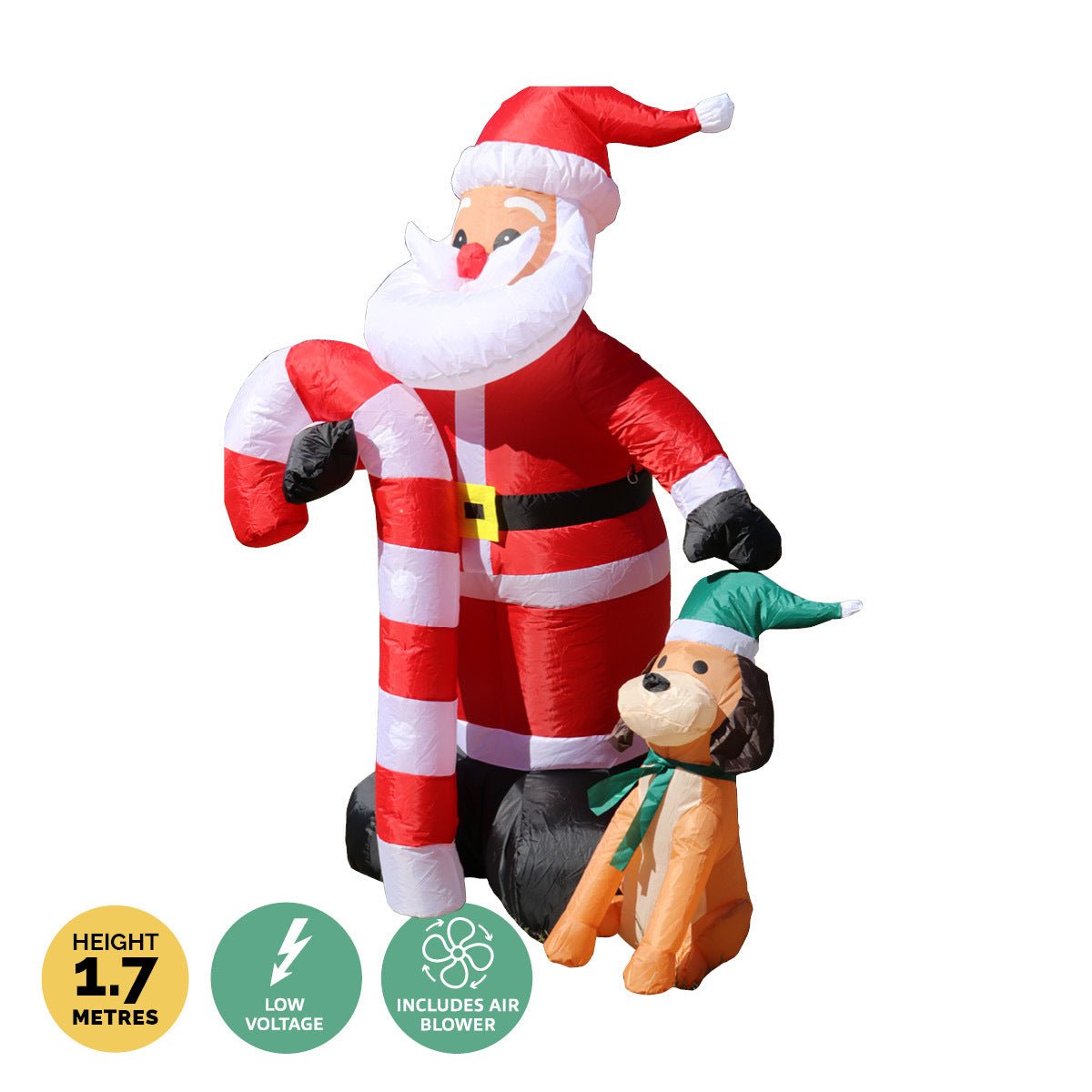 Christmas By Sas 1.7m Self Inflatable LED Santa Dog & Candy Cane - Little Kids Business