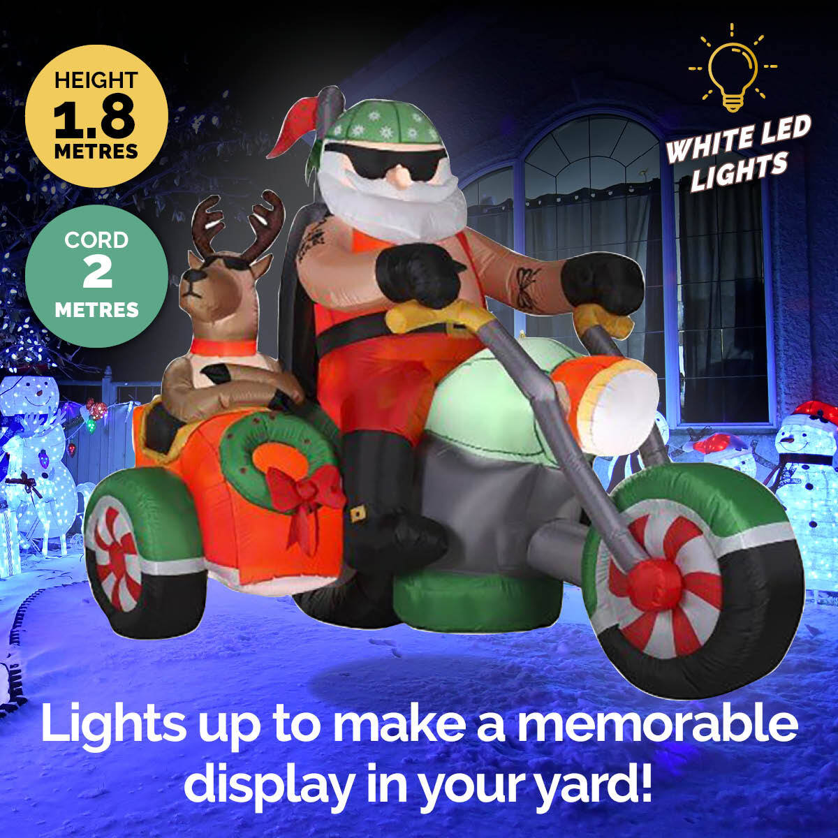 Christmas By Sas 1.8m Santa Reindeer & Trike Built-In Blower LED Lighting - Little Kids Business