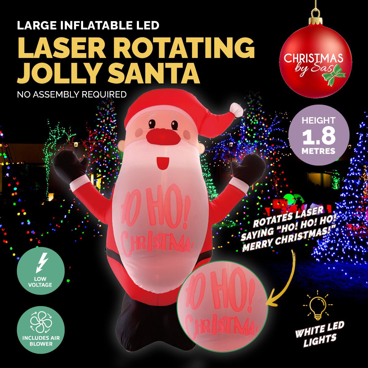 Christmas By Sas 1.8m Self Inflatable LED Jolly Santa Rotating Lights - Little Kids Business