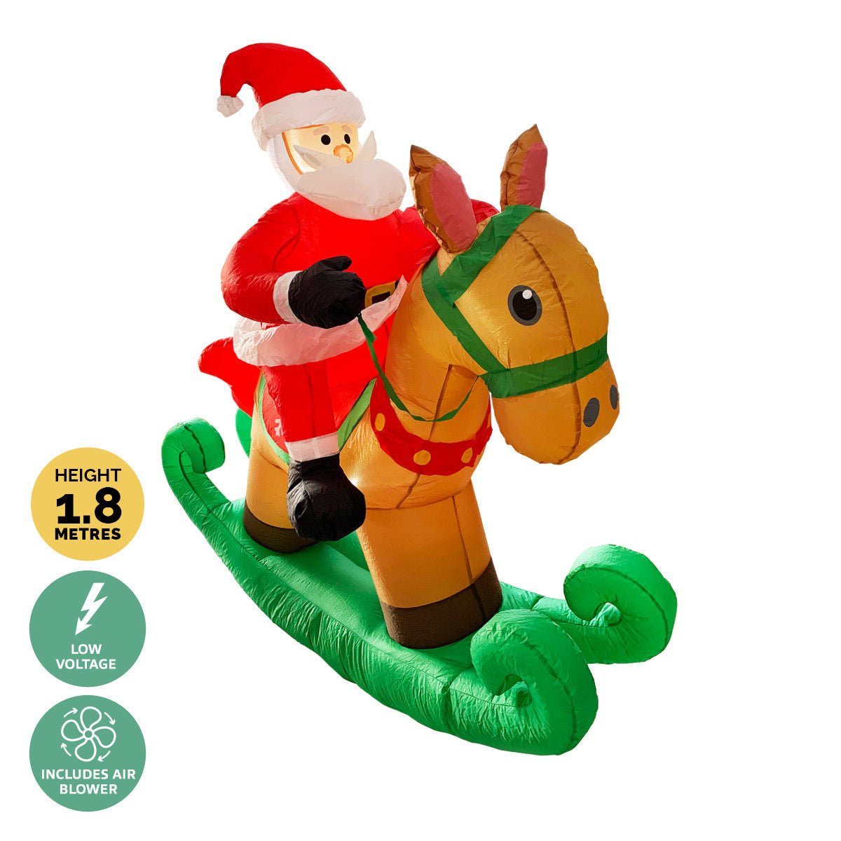 Christmas By Sas 1.8m Self Inflatable LED Santa On Rocking Horse - Little Kids Business